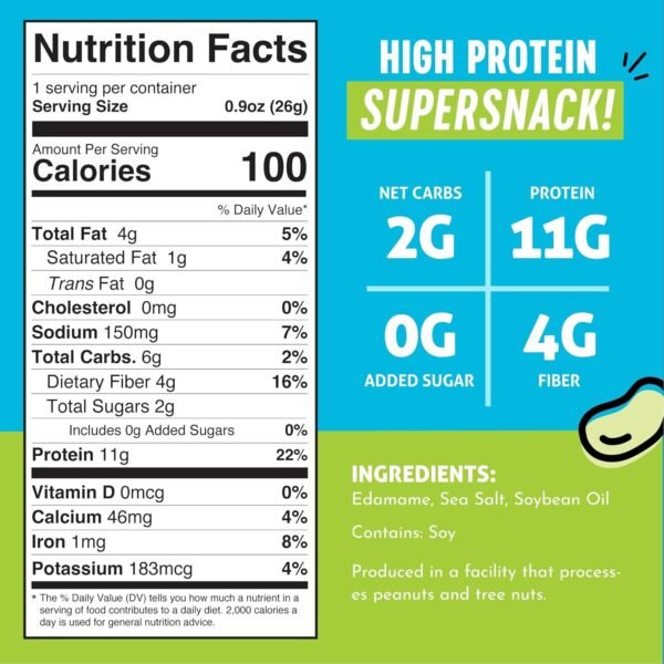 81-JwP9LhIL._SL1500_.jpg The Only Bean Crunchy Dry Roasted Edamame Snacks (Sea Salt), Healthy High Protein(11g) Keto Food, Low Carb Gluten Free Office Vegan Food 100 Calorie Snack Pack, 0.9oz 10 Pack