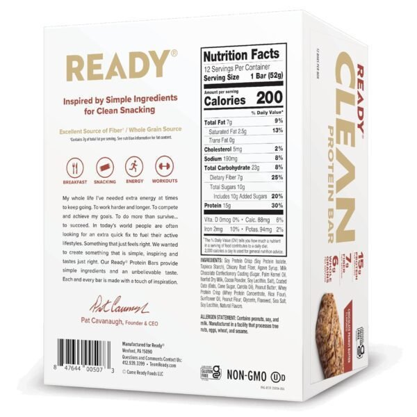 Ready® Protein Bars – High-Protein Snack with 15g Whey Protein, All-Natural Ingredients, Supports Lean Muscle and Recovery, No Artificial Sweeteners – Chocolate Peanut Butter, 12-Pack