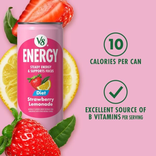 V8 Energy Diet Strawberry Lemonade Juice Energy Drink, 8 fl oz Can (6 Pack)