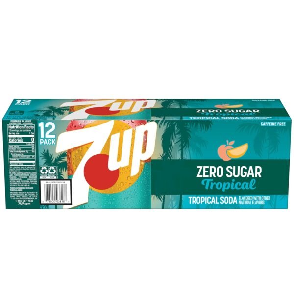 7UP Tropical Zero Sugar Soda, 12 fl oz cans, 12 pack