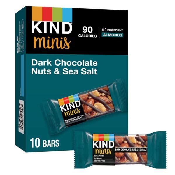 KIND Minis, Dark Chocolate Nuts & Sea Salt, Healthy Snacks, KIND Minis, Dark Chocolate Nuts & Sea Salt, Healthy Snacks, Gluten Free, Low Calorie Snacks, Low Sugar, 10 Count