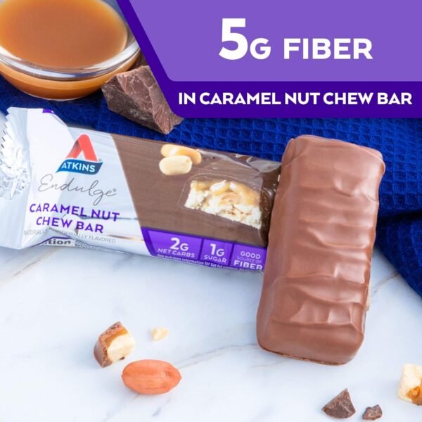 Atkins Endulge Caramel Nut Chew Bar, Nut Bar, Low Sugar Treat, High in Fiber, 10 Count