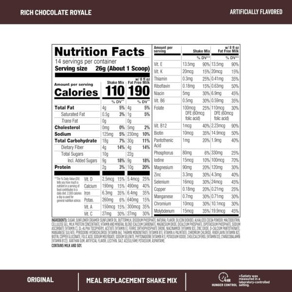 81YQjU3n9VL._AC_SL1500_.jpg SlimFast Meal Replacement Powder, Original Rich Chocolate Royale, Weight Loss Shake Mix, 10g of Protein, 14 Servings (Pack of 3) (Packaging May Vary)