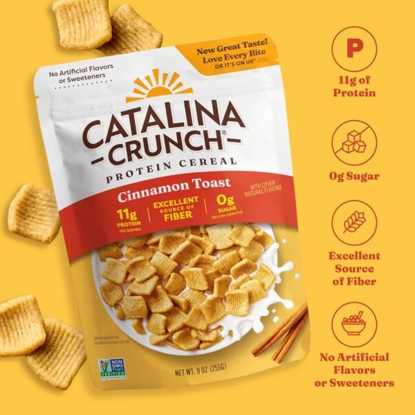 81dPGcd5YWL._SL1500_.jpg Catalina Crunch Protein Cereal | Sugar Free Breakfast Cereal with 11g of Protein | Gluten Free, Keto Friendly | Cinnamon Toast - 9 oz. Bag (Pack of 1)