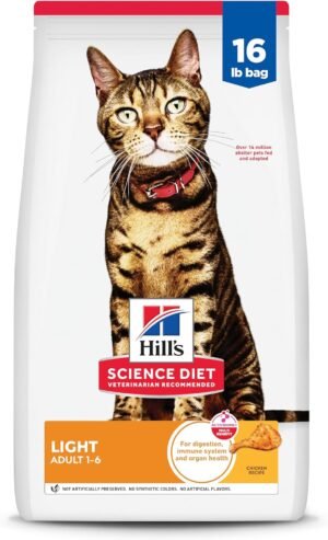 Hill's Science Diet Light, Adult 1-6, Weight Management Support, Dry Hill's Science Diet Light, Adult 1-6, Weight Management Support, Dry Cat Food, Chicken Recipe, 16 lb Bag