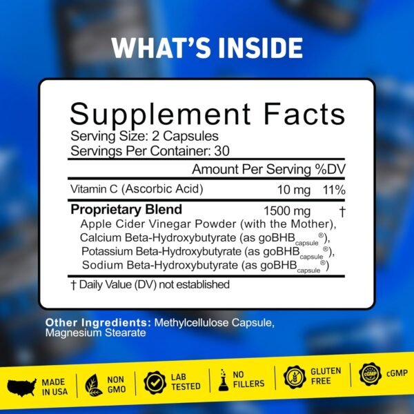Herbtonics Metabolic Optimizer & Satiety Complex | Apple Cider Vinegar + BHB Capsules | Supports Healthy GLP-1 Levels, Fullness, Appetite, Craving & Weight Management | 60 Capsules
