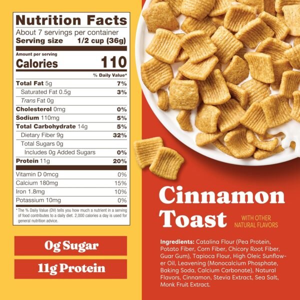 91Xod3k2wEL._SL1500_.jpg Catalina Crunch Protein Cereal | Sugar Free Breakfast Cereal with 11g of Protein | Gluten Free, Keto Friendly | Cinnamon Toast - 9 oz. Bag (Pack of 1)