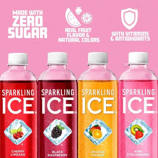 91YcLvgTNBL._SL1500_.jpg Sparkling Ice Purple Variety Pack, Flavored Water, Zero Sugar, with Vitamins and Antioxidants, 17 fl oz, 12 count (Black Raspberry, Cherry Limeade, Orange Mango, Kiwi Strawberry)