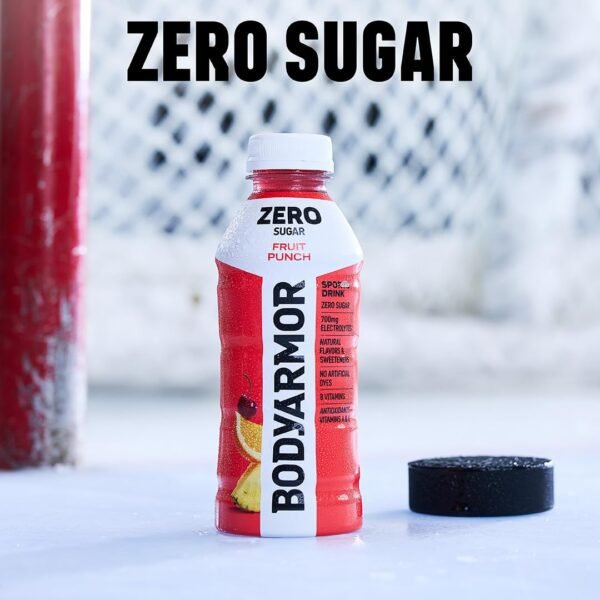 BODYARMOR ZERO Sugar Fruit Punch Electrolyte Drink, Natural Flavors, 16 Fl Oz Bottles (12 Pack), B Vitamins & Antioxidants Sugar Free Hydration