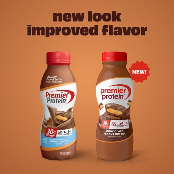 61SSnWFuU5L._AC_SL1500_.jpg Premier Protein Shake, Chocolate Peanut Butter, 30g Protein, No Added Sugar, 24 Vitamins & Minerals to Support Immune Health, 11.5 fl oz, 12 Pack (Packaging May Vary)