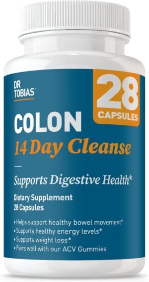 Dr. Tobias Colon 14 Day Cleanse, Advanced Gut Cleanse Detox for Women & Men with Cascara Sagrada, Psyllium Husk, Senna Leaf & Probiotics, Non-GMO Colon Cleanse, 1 Bottle of 28 Capsules (1-2 Daily)