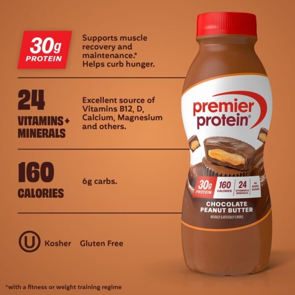 717nK3OD58L._AC_SL1500_.jpg Premier Protein Shake, Chocolate Peanut Butter, 30g Protein, No Added Sugar, 24 Vitamins & Minerals to Support Immune Health, 11.5 fl oz, 12 Pack (Packaging May Vary)