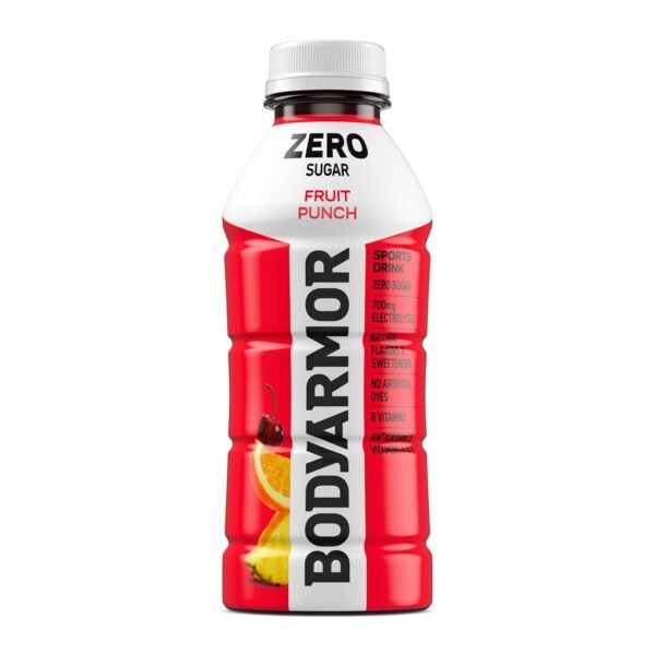 BODYARMOR ZERO Sugar Fruit Punch Electrolyte Drink, Natural Flavors, 16 Fl Oz Bottles (12 Pack), B Vitamins & Antioxidants Sugar Free Hydration