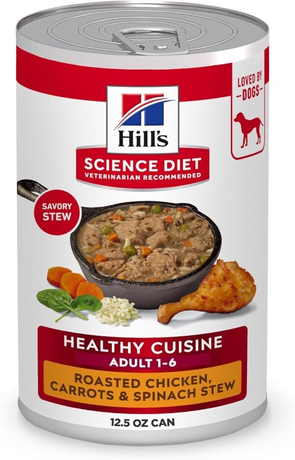 Hill's Science Diet Healthy Cuisine, Adult 1-6, Great Taste, Wet Hill's Science Diet Healthy Cuisine, Adult 1-6, Great Taste, Wet Dog Food, Roasted Chicken, Carrots & Spinach Stew, 12.5 oz Can, Case of 12