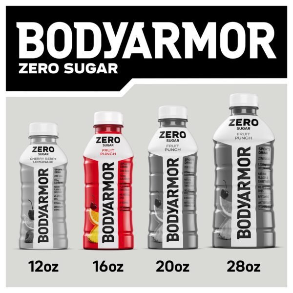 BODYARMOR ZERO Sugar Fruit Punch Electrolyte Drink, Natural Flavors, 16 Fl Oz Bottles (12 Pack), B Vitamins & Antioxidants Sugar Free Hydration