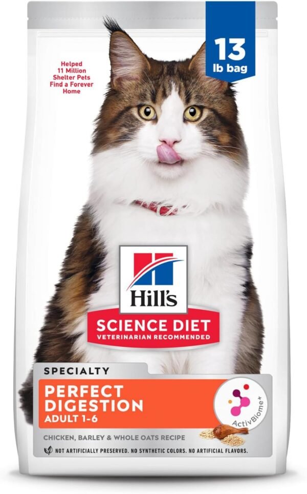 Hill's Science Diet Perfect Digestion, Adult 1-6, Digestive Support, Dry Hill's Science Diet Perfect Digestion, Adult 1-6, Digestive Support, Dry Cat Food, Chicken, Brown Rice, & Whole Oats, 13 lb Bag