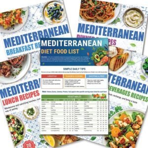 HAMIEW 5 Pack Mediterranean Diet Chart Food List 2026, 80+ Easy Meal Planner Recipes for Beginner (Laminated), Mediterranean Ingredient Meal Plan, Serving Sizes Calories Net Carbs, Diabetes-Friendly