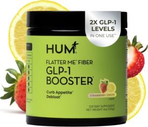 HUM Flatter Me Fiber Supplement for Women & Men, Prebiotics & Digestive Enzymes to Support Weight & Bloating, Digestive & Gut Health, Fiber Powder Drink Mix, Strawberry Lemon - 10 Servings