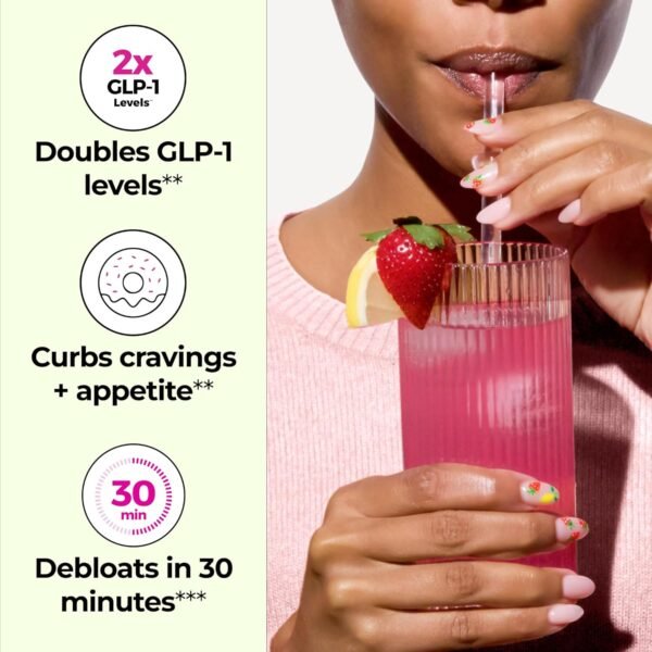 HUM Flatter Me Fiber Supplement for Women & Men, Prebiotics & Digestive Enzymes to Support Weight & Bloating, Digestive & Gut Health, Fiber Powder Drink Mix, Strawberry Lemon - 10 Servings