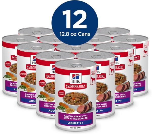 Hill's Science Diet Adult 7+, Senior Adult 7+ Premium Nutrition, Wet Dog Food, Beef & Vegetables Stew, 12.8 oz Can, Case of 12