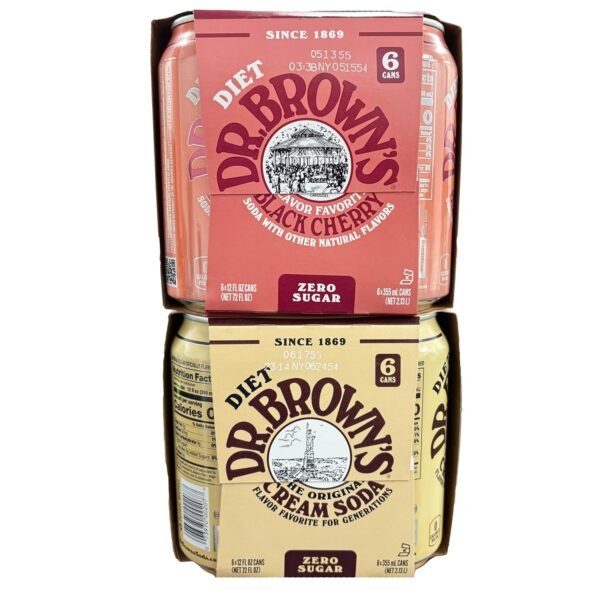 Dr. Browns Soda 12 pack (6) Diet Cream Soda and (6) Diet Black Cherry 12 fl oz Cans