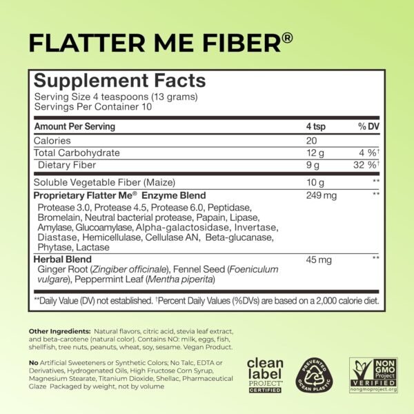 Flatter Me Fiber GLP-1 Booster – Fiber Supplement for Women & Men, Prebiotics & Enzymes for Weight Support, Reduce Bloating, Double GLP-1 Levels, Digestive & Gut Health (10 Servings)