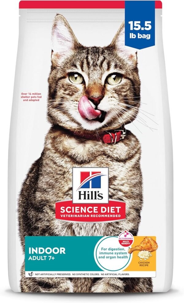 Hill's Science Diet Indoor, Senior Adult 7+, Easy Litter Box Cleanup, Dry Cat Food, Chicken Recipe, 15.5 lb Bag