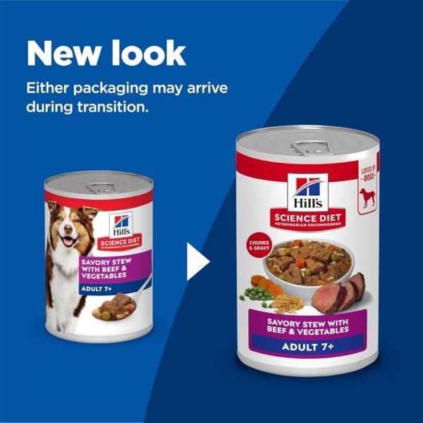 Hill's Science Diet Adult 7+, Senior Adult 7+ Premium Nutrition, Wet Dog Food, Beef & Vegetables Stew, 12.8 oz Can, Case of 12
