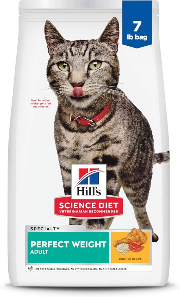 Hill's Science Diet Perfect Weight, Adult 1-6, Weight Management Support, Dry Cat Food, Chicken Recipe, 7 lb Bag
