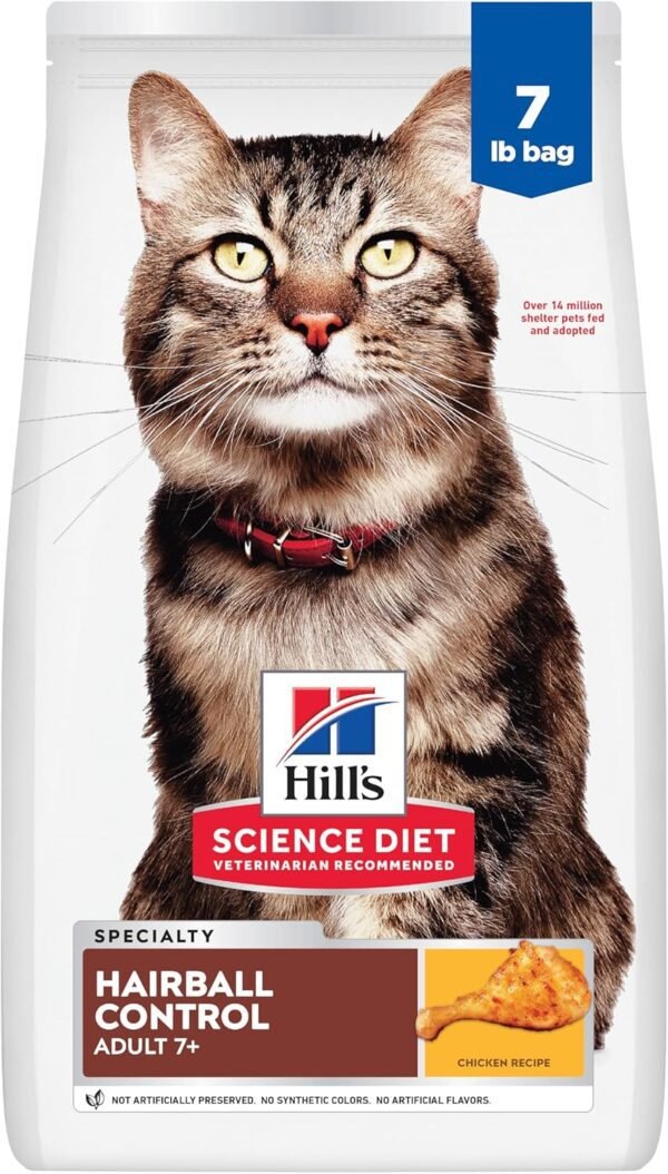 Hill's Science Diet Hairball Control, Senior Adult 7+, Hairball Control Hill's Science Diet Hairball Control, Senior Adult 7+, Hairball Control Support, Dry Cat Food, Chicken Recipe, 7 lb Bag