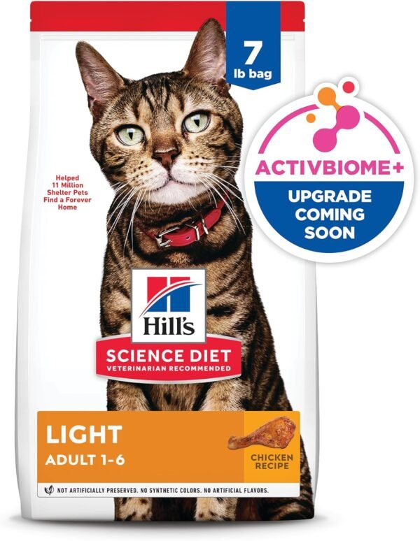 Hill's Science Diet Light, Adult 1-6, Weight Management Support, Dry Cat Food, Chicken Recipe, 7 lb Bag