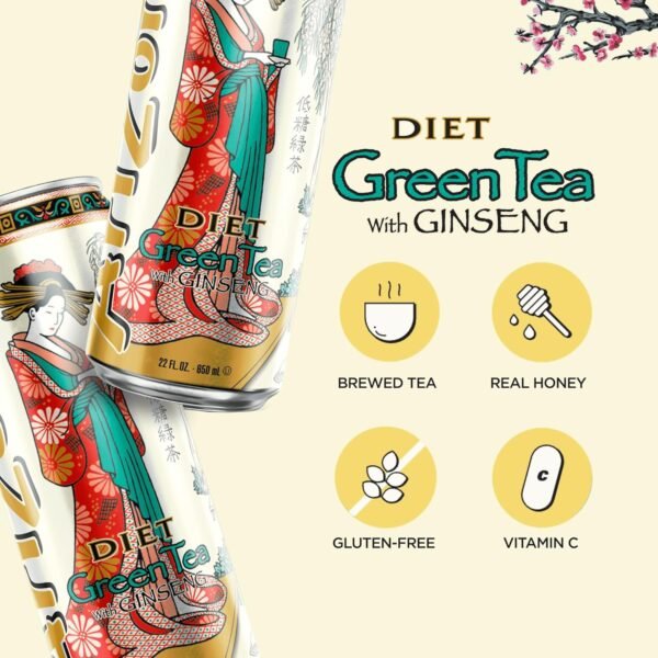 Arizona Diet Green Tea - Big Can, 22 Fl Oz (Pack of 12)