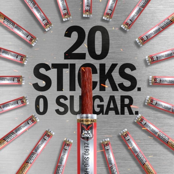 91RF2zOzbfL._SL1500_.jpg Jack Link's Original Zero Sugar Beef Sticks - (20 Pack) 0.92 oz Meat Sticks - Ready to Eat Protein Snacks - 5g Protein per Serving - Made with 100% Real Beef