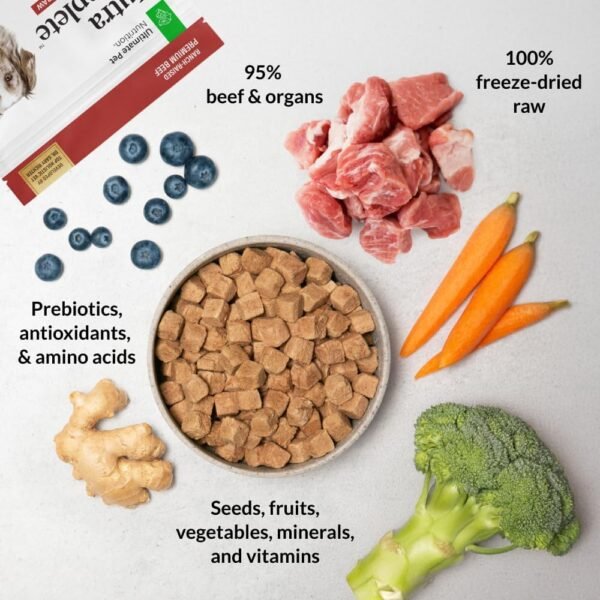 ULTIMATE PET NUTRITION Nutra Complete, 100% Freeze Dried Raw Veterinarian Formulated Dog Food with Antioxidants Prebiotics and Amino Acids (1 Pound, Beef)