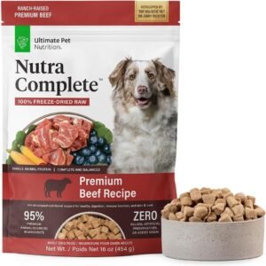 ULTIMATE PET NUTRITION Nutra Complete, 100% Freeze Dried Raw Veterinarian ULTIMATE PET NUTRITION Nutra Complete, 100% Freeze Dried Raw Veterinarian Formulated Dog Food with Antioxidants Prebiotics and Amino Acids (1 Pound, Beef)
