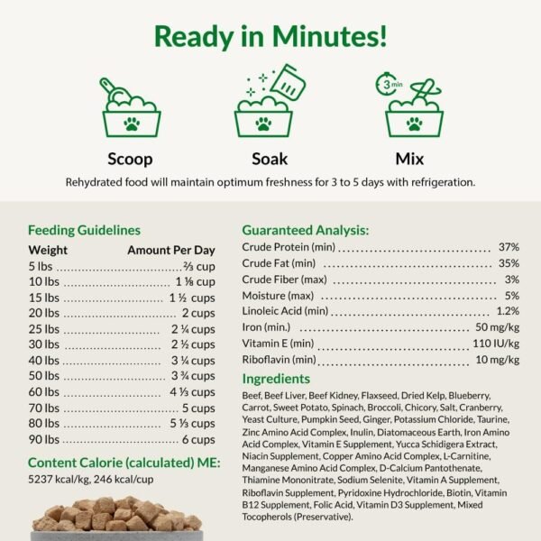 ULTIMATE PET NUTRITION Nutra Complete, 100% Freeze Dried Raw Veterinarian Formulated Dog Food with Antioxidants Prebiotics and Amino Acids (1 Pound, Beef)