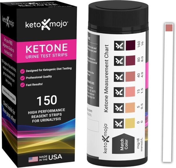 150 Ketone Urine Test Strips, App & Keto Guide eBook Included, Extra-Long for Easy Sampling, Urinalysis Test for Ketosis on Ketogenic and Low-Carb Diets