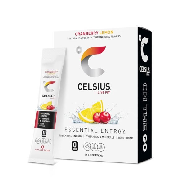 CELSIUS On The Go Cranberry Lemon, Sugar Free Energy Drink Mix (14 Sticks per Pack)