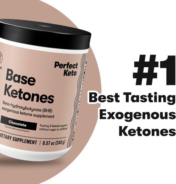Perfect Keto Exogenous Ketones Powder, BHB Salts for Ketosis & Fasting Support, Electrolytes for Hydration, Caffeine Free Energy, Chocolate, 8.57 oz