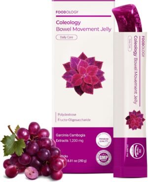 FOODOLOGY Coleology Bowel Movement Jelly (Grape & Prune) – Prebiotic Fiber Supplement for Gut Health & Daily Regularity, Chia Seeds, Korean Supplement – 10 Sticks
