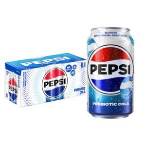 Pepsi Prebiotic Cola, 12 fl oz Cans (8 Pack), 30 Calories, 5g Prebiotic Fiber, 5g Sugar, Soda Pop