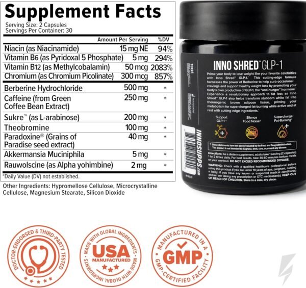 81L9F5EQTQL._AC_SL1500_.jpg InnoSupps Inno Shred GLP-1 - Thermogenic Support + Appetite Support + Energy* - Berberine + Chromium - 60 Capsules. 30 Servings.