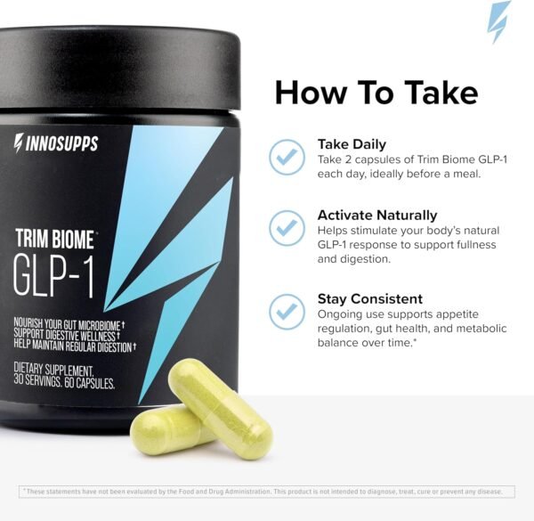 InnoSupps Trim Biome GLP-1 - Gut Health + Metabolic Support* - Prebiotic + Probiotic + Postbiotic - Akkermansia + Berberine - 60 Capsules. 30 Servings