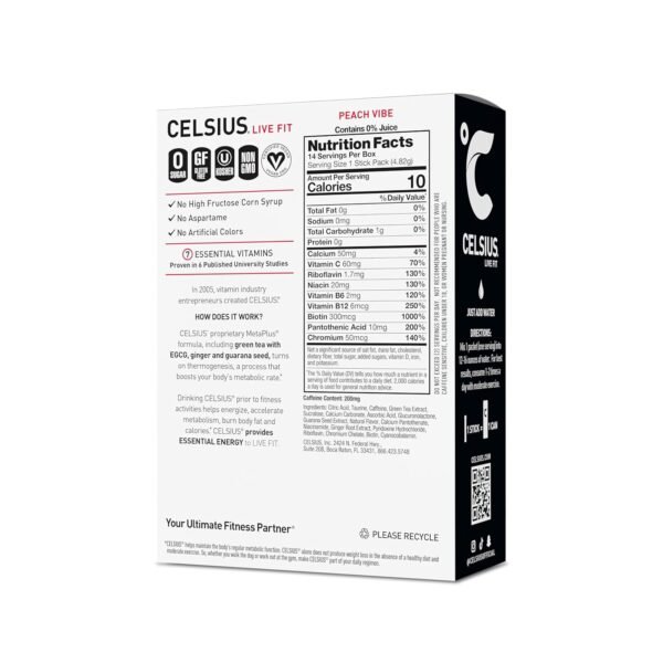 81oJ-E5TvlL._SL1500_.jpg CELSIUS On The Go PEACH VIBE, Sugar Free Energy Drink Mix (14 Sticks per Pack)