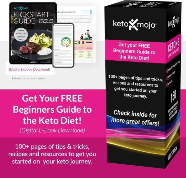 150 Ketone Urine Test Strips, App & Keto Guide eBook Included, Extra-Long for Easy Sampling, Urinalysis Test for Ketosis on Ketogenic and Low-Carb Diets