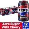 Pepsi Zero Sugar Cola Soda, Wild Cherry, 12 Fl Oz Cans (Pack of 12)