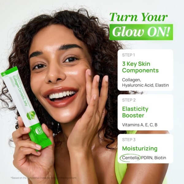 FOODOLOGY Collagen Centella Jelly (Green Apple) – Collagen Peptide with PDRN – Biotin, Vitamin A & E for Skin Glow, Hair & Nails – Korean Beauty Supplement – 10 Sticks